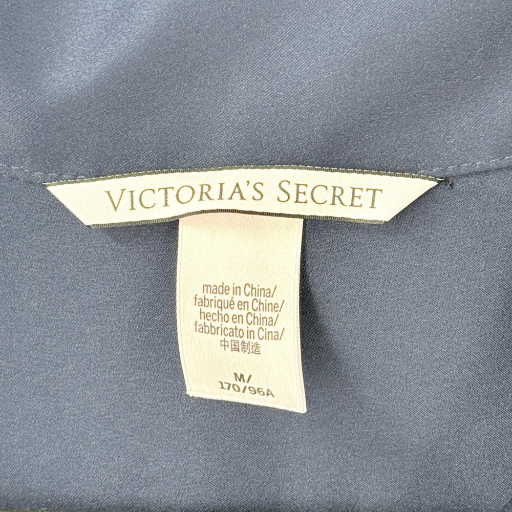 Victoria's Secret Satin pajama Romper Womens Sz M Navy Blue Loungewear vacation - Picture 5 of 10